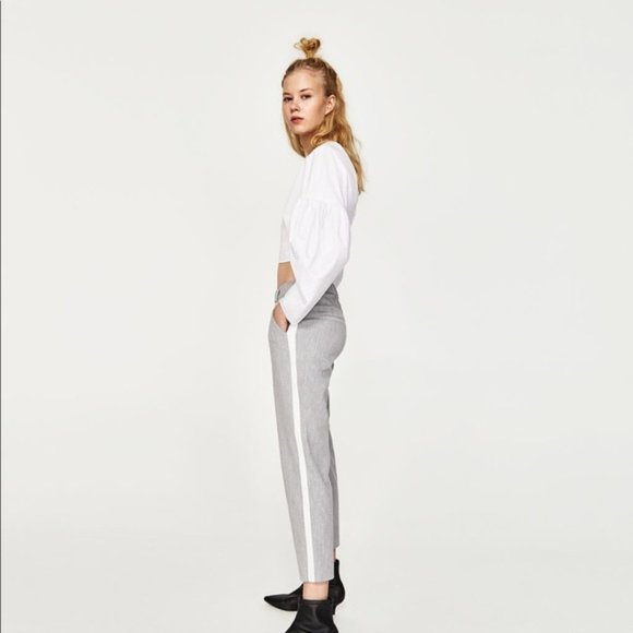 SOLD NWT Zara light grey & white stripe trousers Size S - Picture 7 of 12